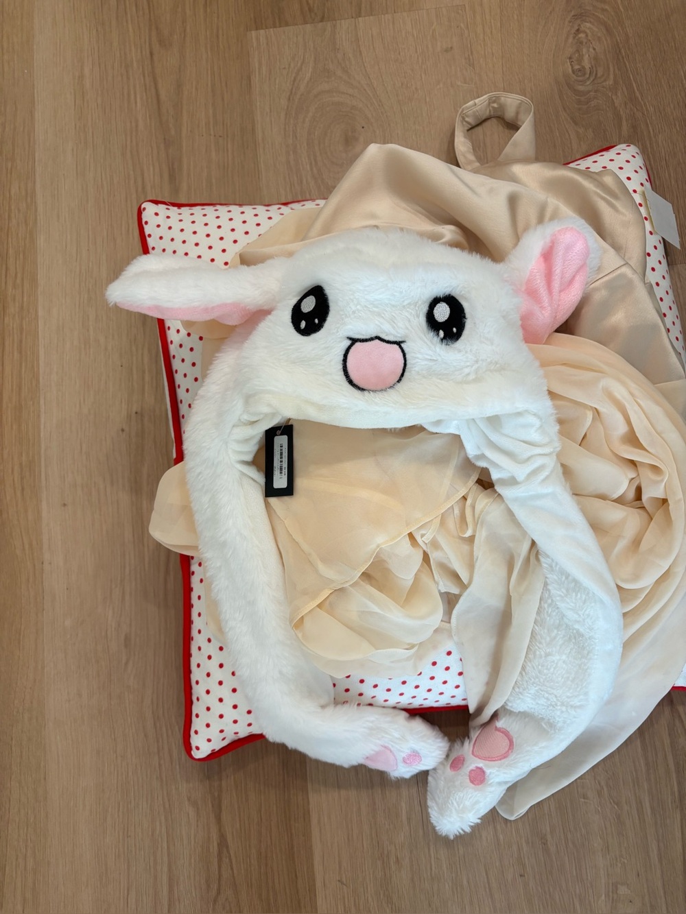 Dolls Kill White Plush Bunny Ear Hat with Pink Accents used